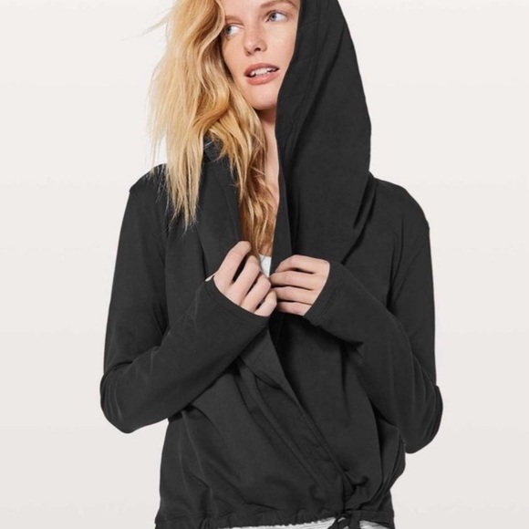 lululemon athletica Tops - Lululemon Ready to Rulu Hoodie Black Wrap Tie Front Women SZ 2 Read Lightweight